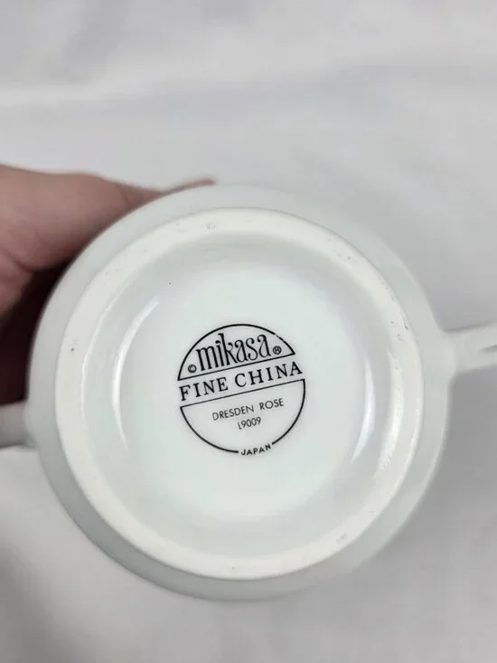 Mikasa Dresden Rose Sugar Bowl & Lid White with Blue and Pink Flowers on Rim - Picture 13 of 13